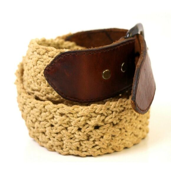 VTG CORD BRAIDED BRAWN GENUINE LEATHER 1 3/4"Wd CASUAL WOMEN'S BELT Sz M/L (15D - Picture 4 of 8
